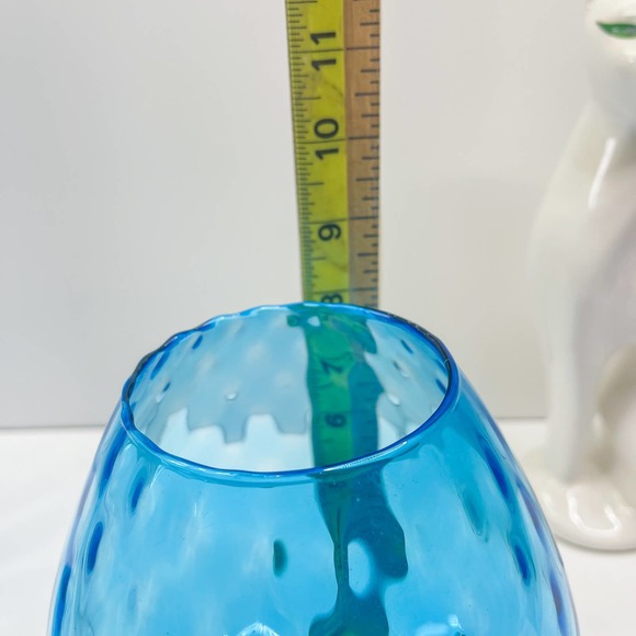 Vtg Empoli Italian MCM Glass Brandy Snifter Pedestal Vase Blue Optic ~ 13 Inches - Picture 4 of 6